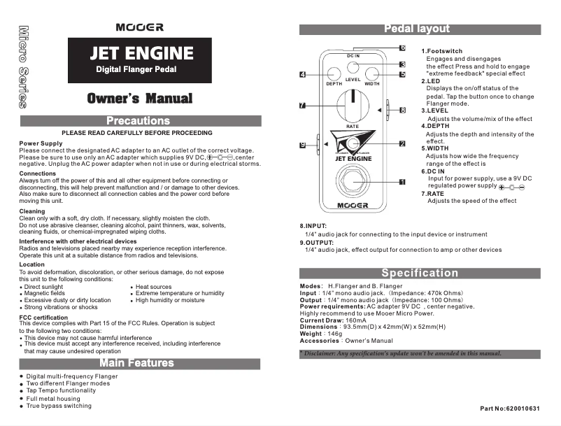 Page 1 de la notice Manuel utilisateur Mooer Jet Engine