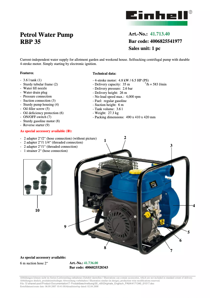Page 1 de la notice Manuel utilisateur Einhell Royal RBP 35