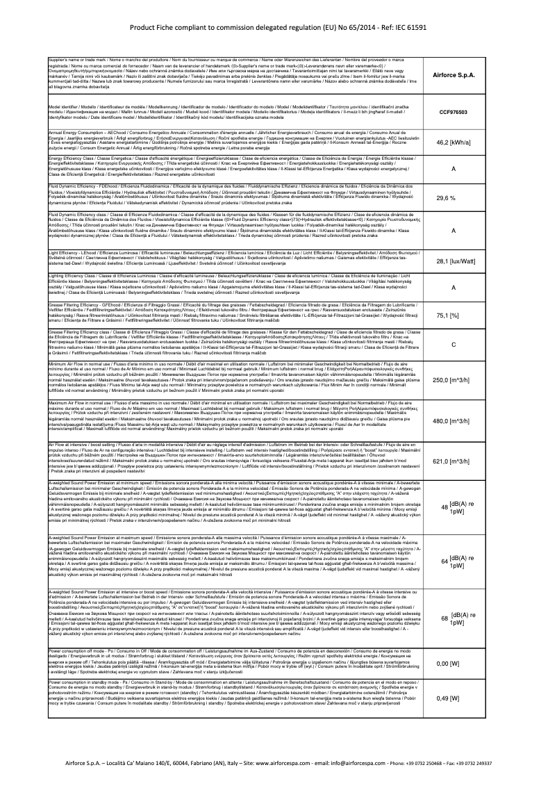 Page 1 de la notice Fiche technique Airforce F97