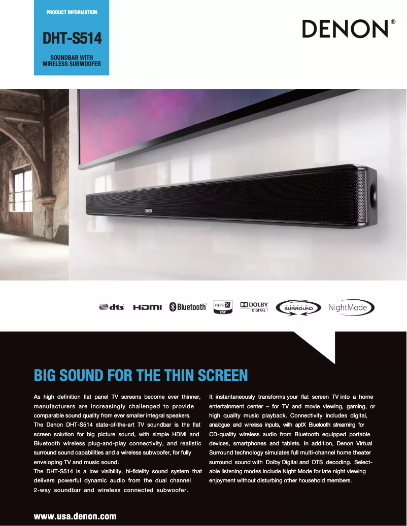 Page 1 de la notice Fiche technique Denon DHT-S514