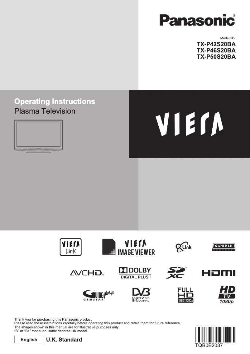 Page 1 de la notice Manuel utilisateur Panasonic Viera TX-P46S20BA