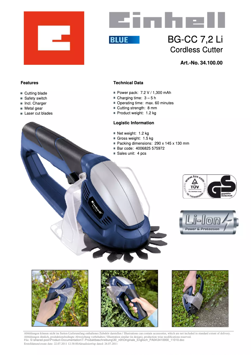 Image de la première page du manuel de l'appareil BG-CC 7,2 Li