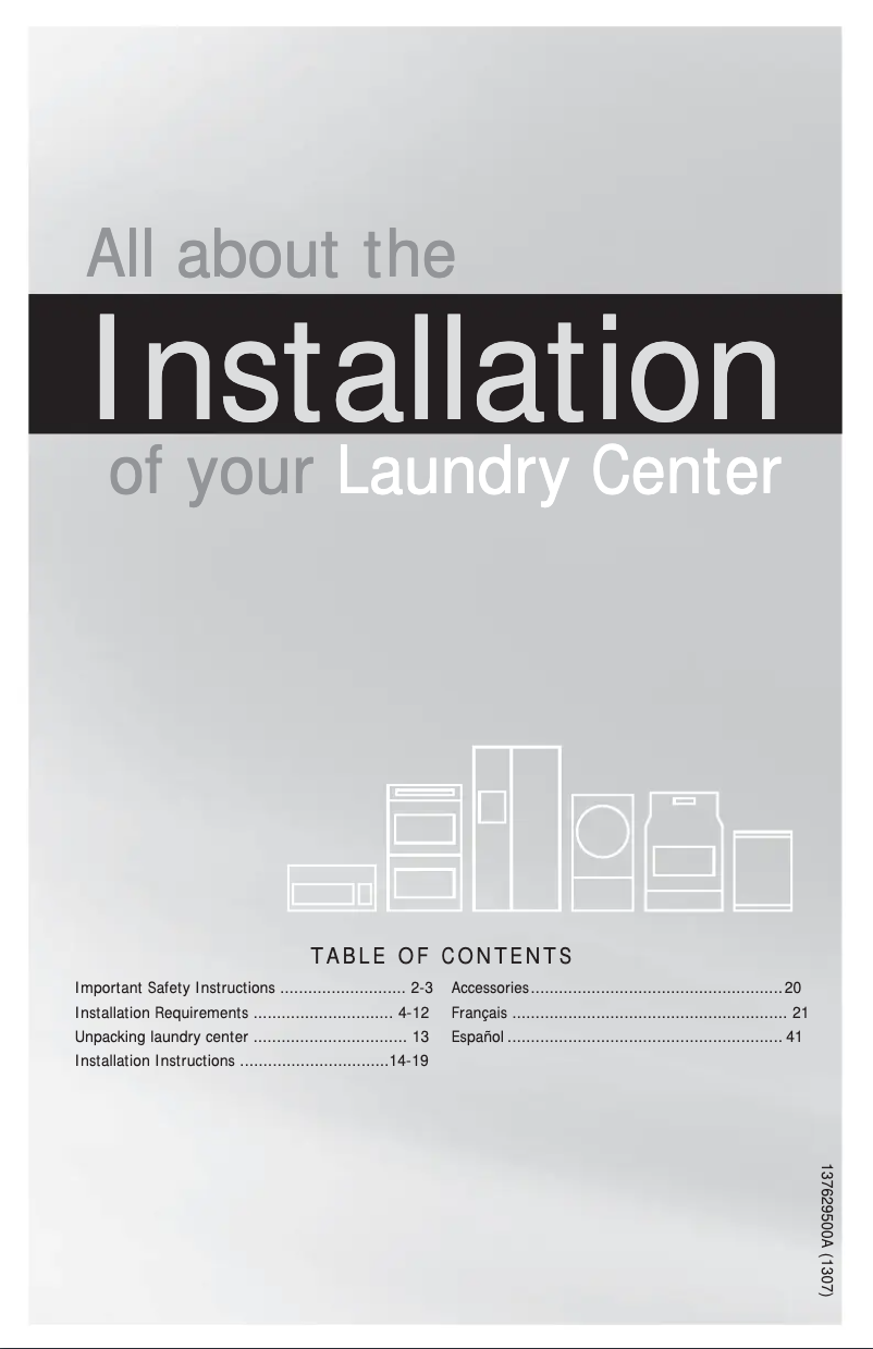 Page 1 de la notice Guide d'installation Frigidaire FFLE1011MW