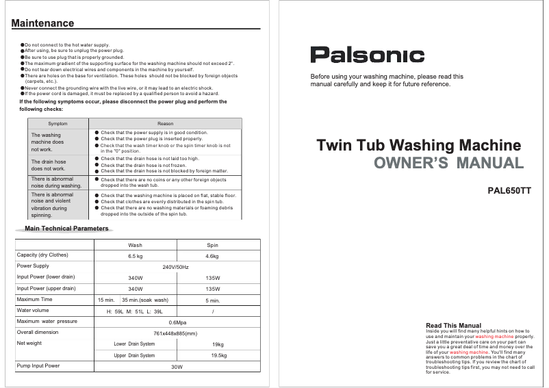 Page 1 de la notice Manuel utilisateur Palsonic PAL650TT