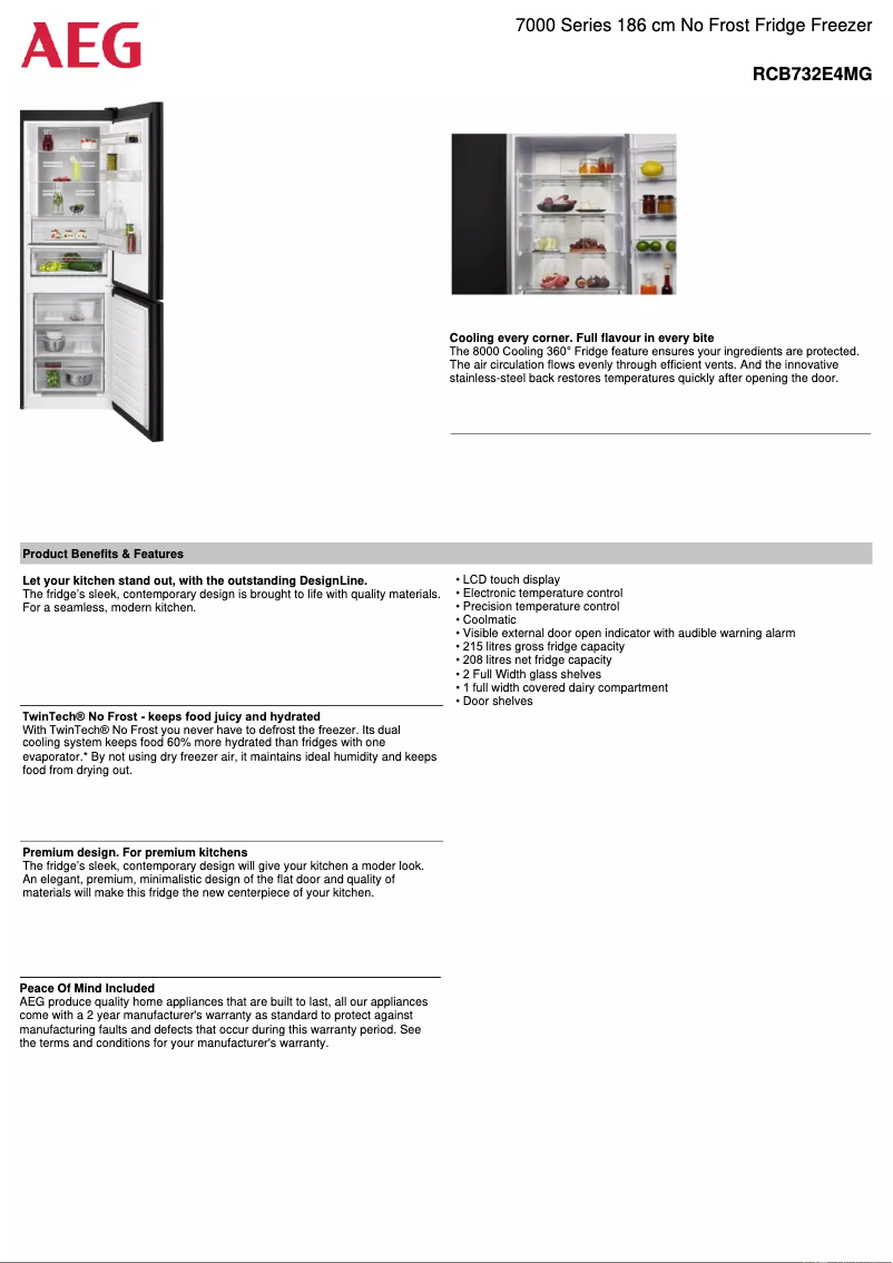 Page 1 de la notice Fiche technique AEG RCB732E4MG