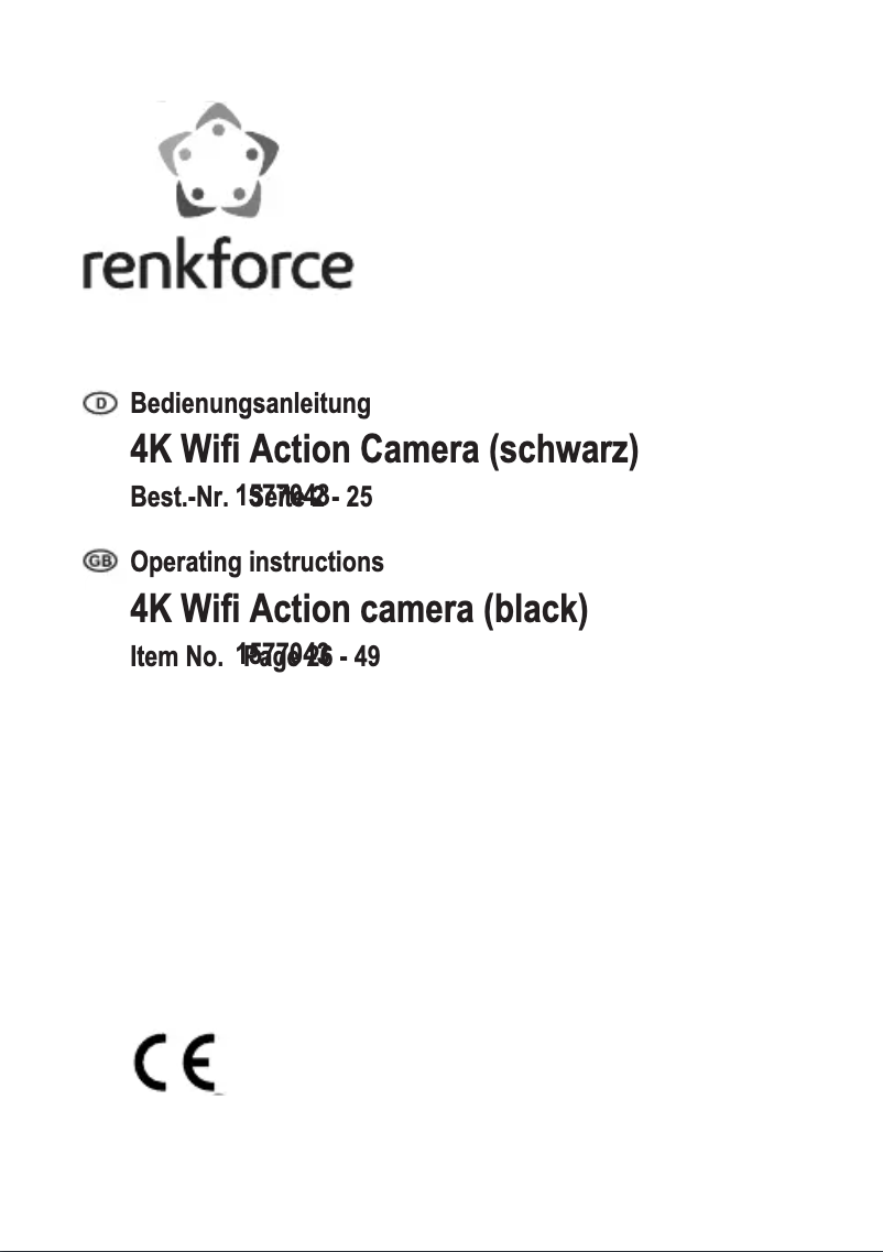 Page n°1 - Manuel utilisateur Renkforce 4K Wifi Action Camera 1577043