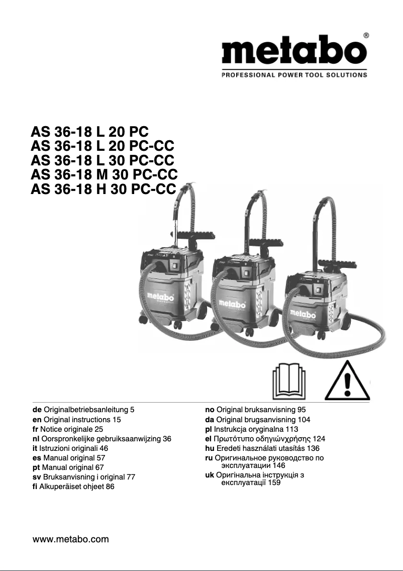 Page 1 de la notice Manuel utilisateur Metabo AS 36-18 L 20 PC