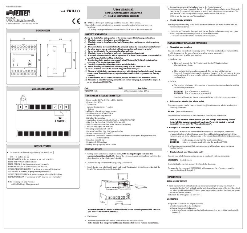 Image de la première page du manuel de l'appareil Trillo