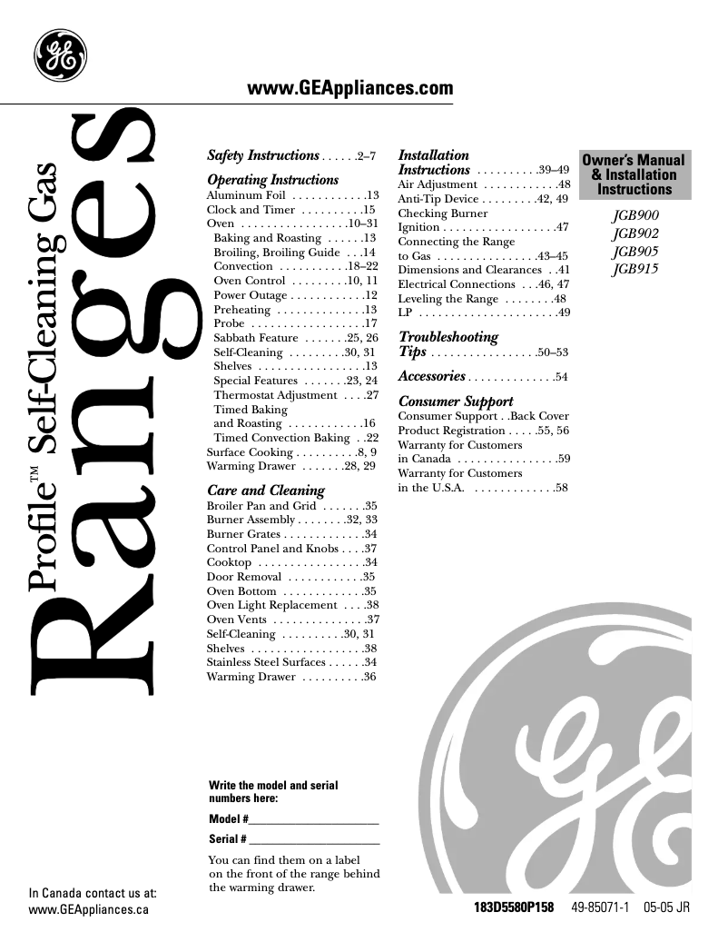 Page 1 de la notice Guide d'installation GE JGB915WEFWW