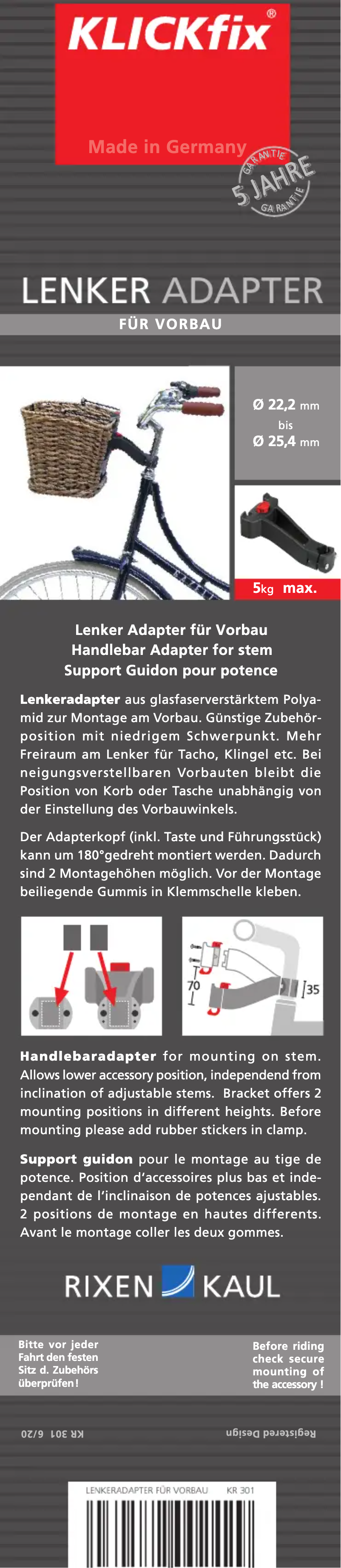 Page n°1 - Manuel utilisateur KLICKfix Handlebar Adapter for stem