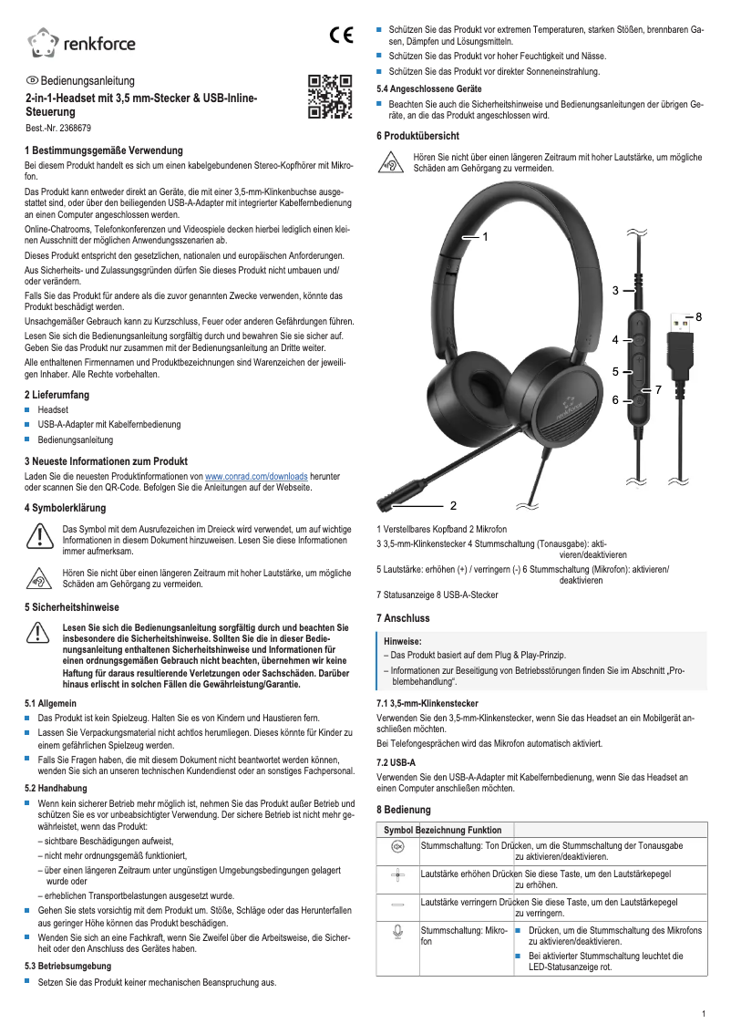 Page 1 de la notice Manuel utilisateur Renkforce RF-HS-360