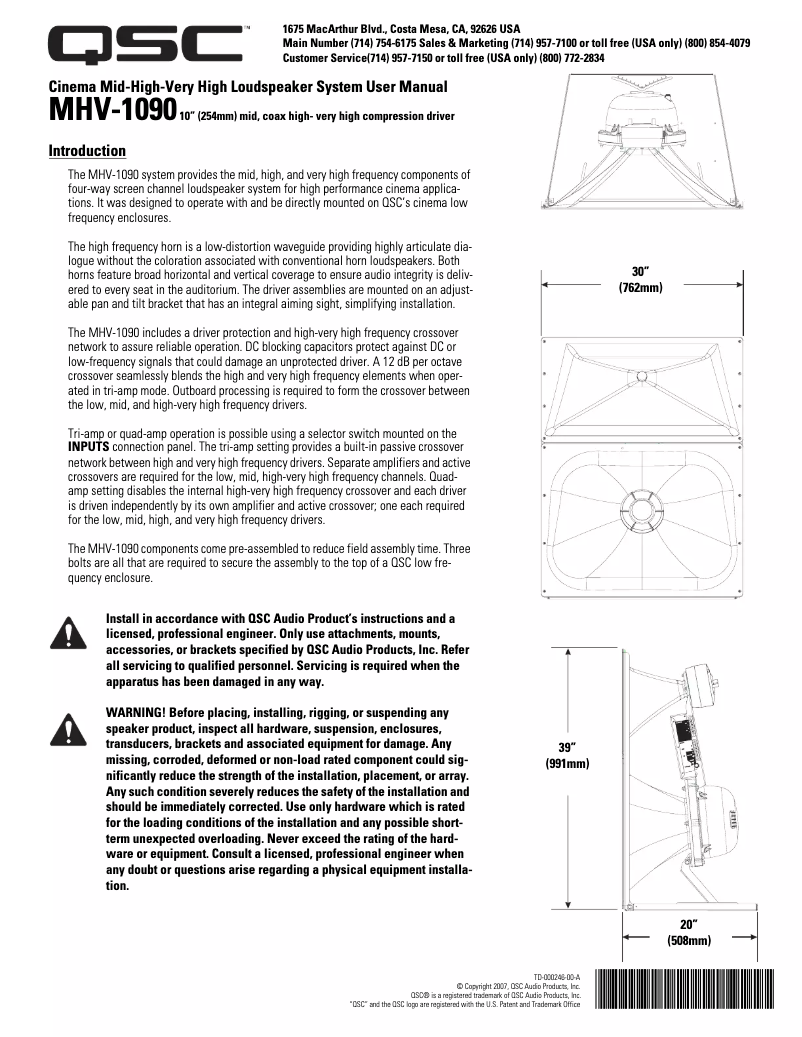 Page 1 de la notice Manuel utilisateur QSC SC-444