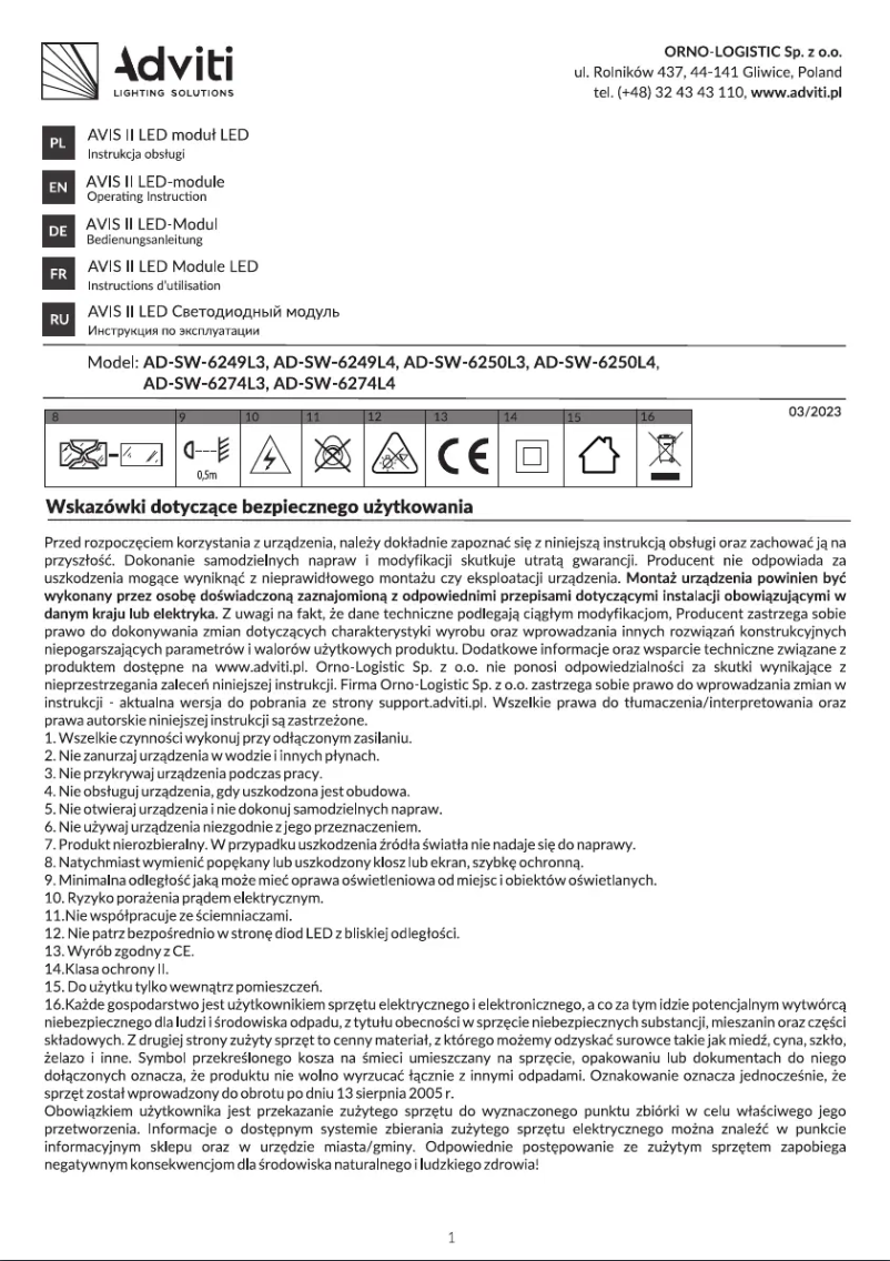 Page 1 de la notice Manuel utilisateur Adviti AD-SW-6274L4