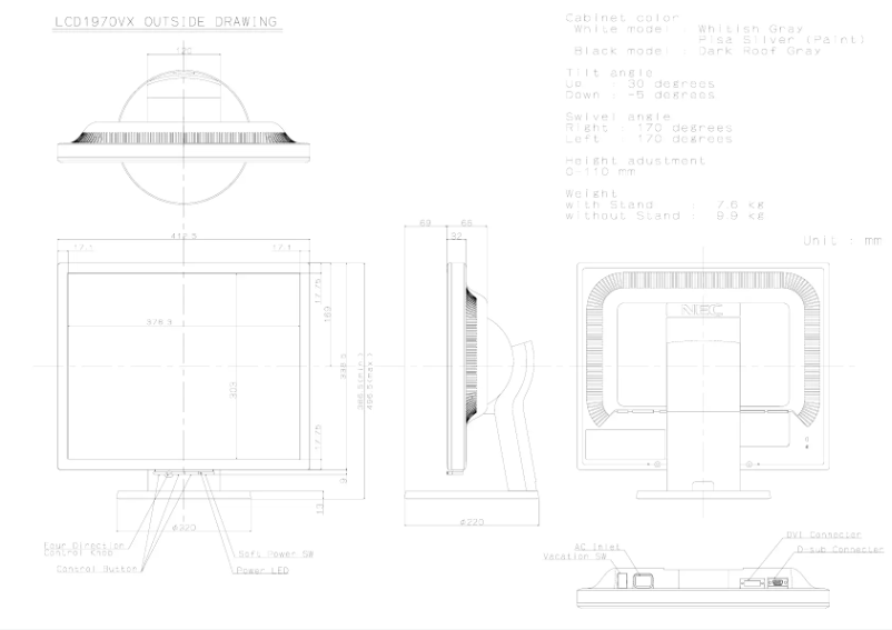 Página 1 del manual Dibujo técnico NEC MultiSync LCD1970VX