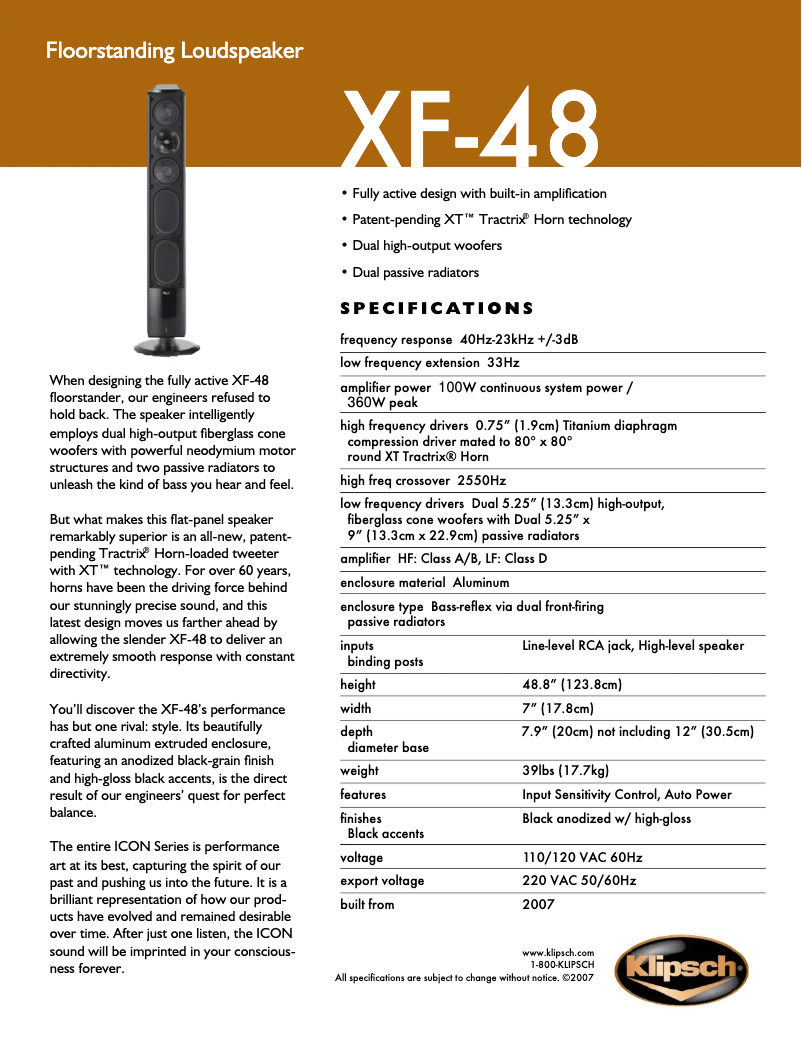 Page 1 de la notice Fiche technique Klipsch XF-48