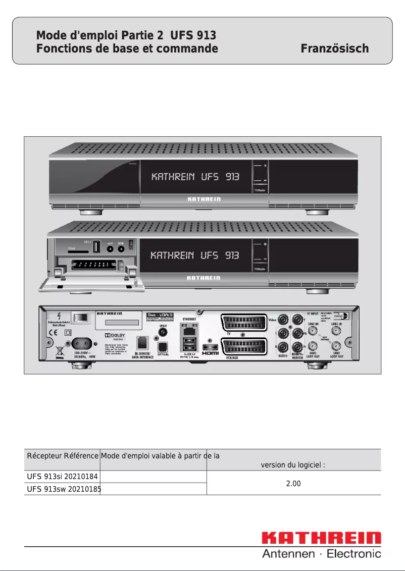 Page n°1 - Manuel utilisateur Kathrein UFS 913