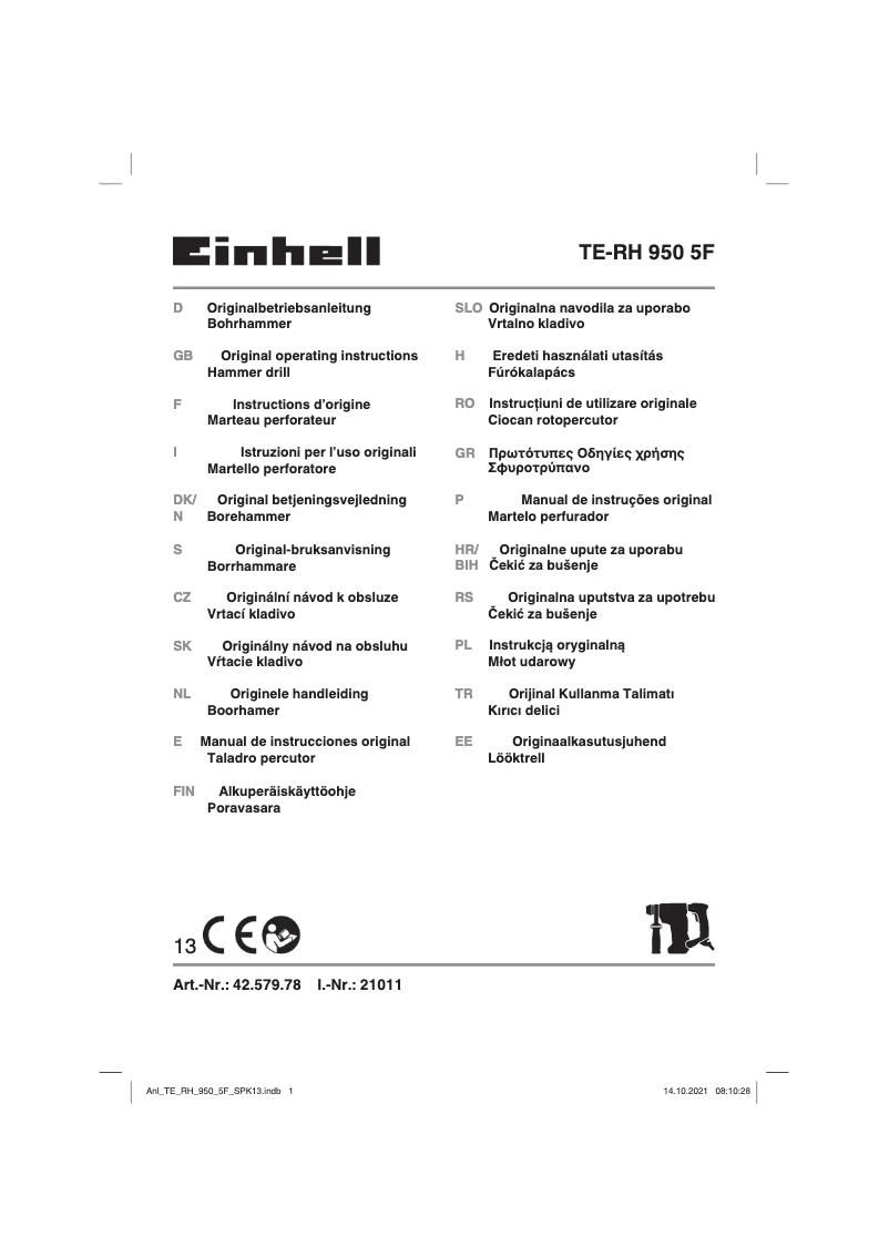 Page n°1 - Manuel utilisateur Einhell TE-RH 950 5F