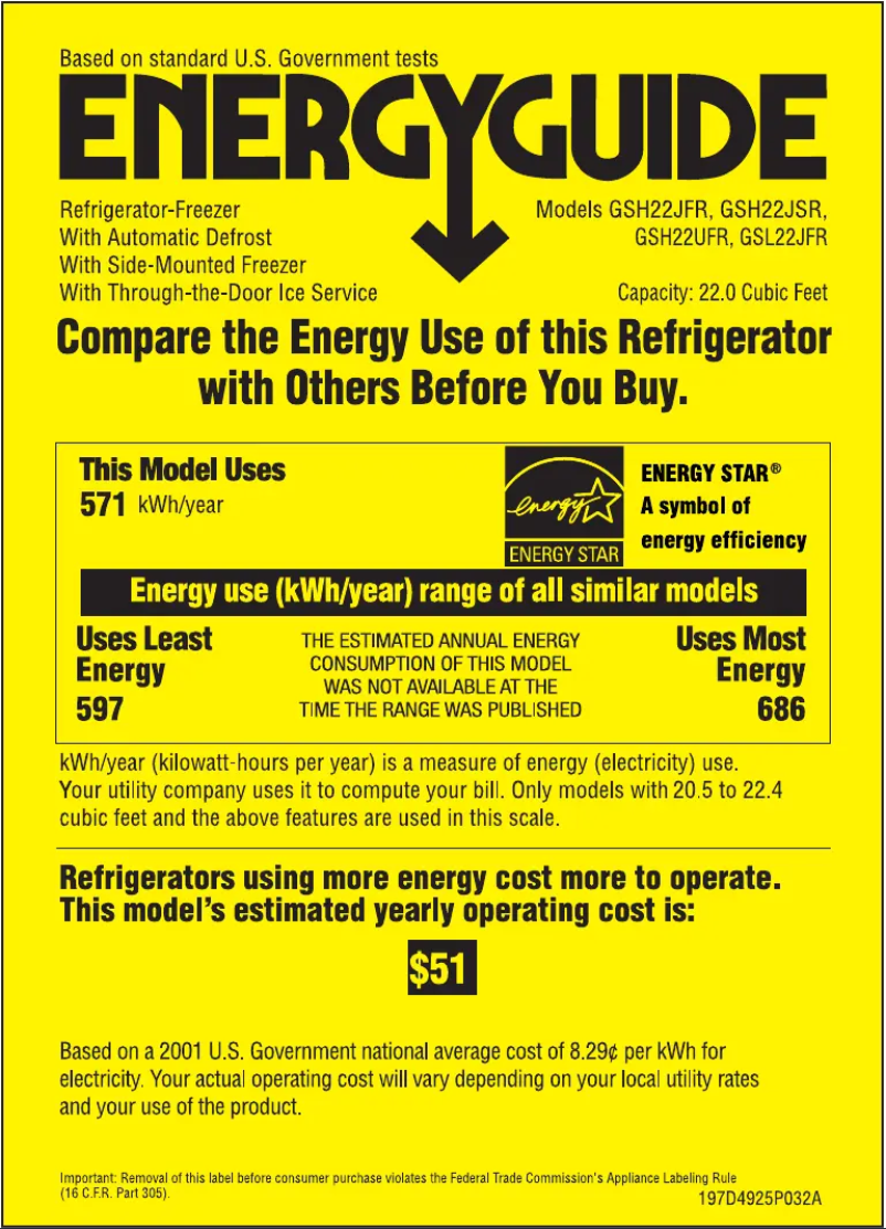 Página 1 del manual Etiqueta energética GE GSH22UFRWW