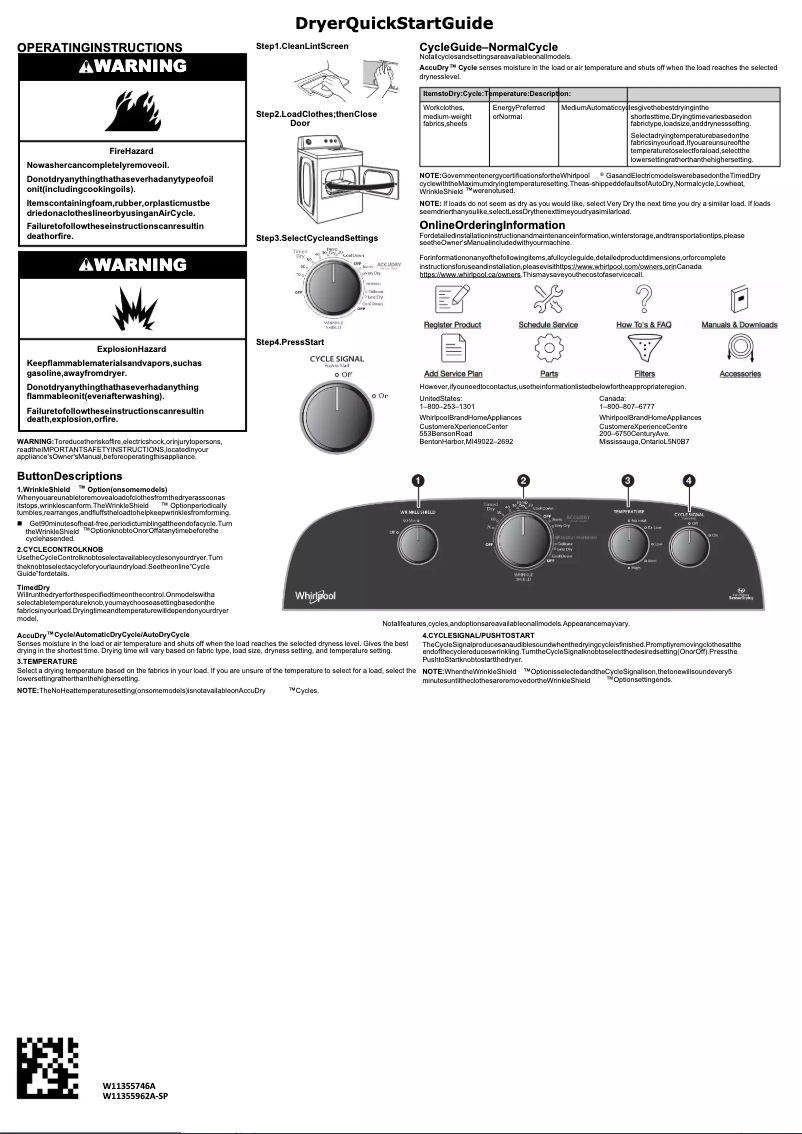 Page 1 de la notice Manuel utilisateur Whirlpool WED4985EW
