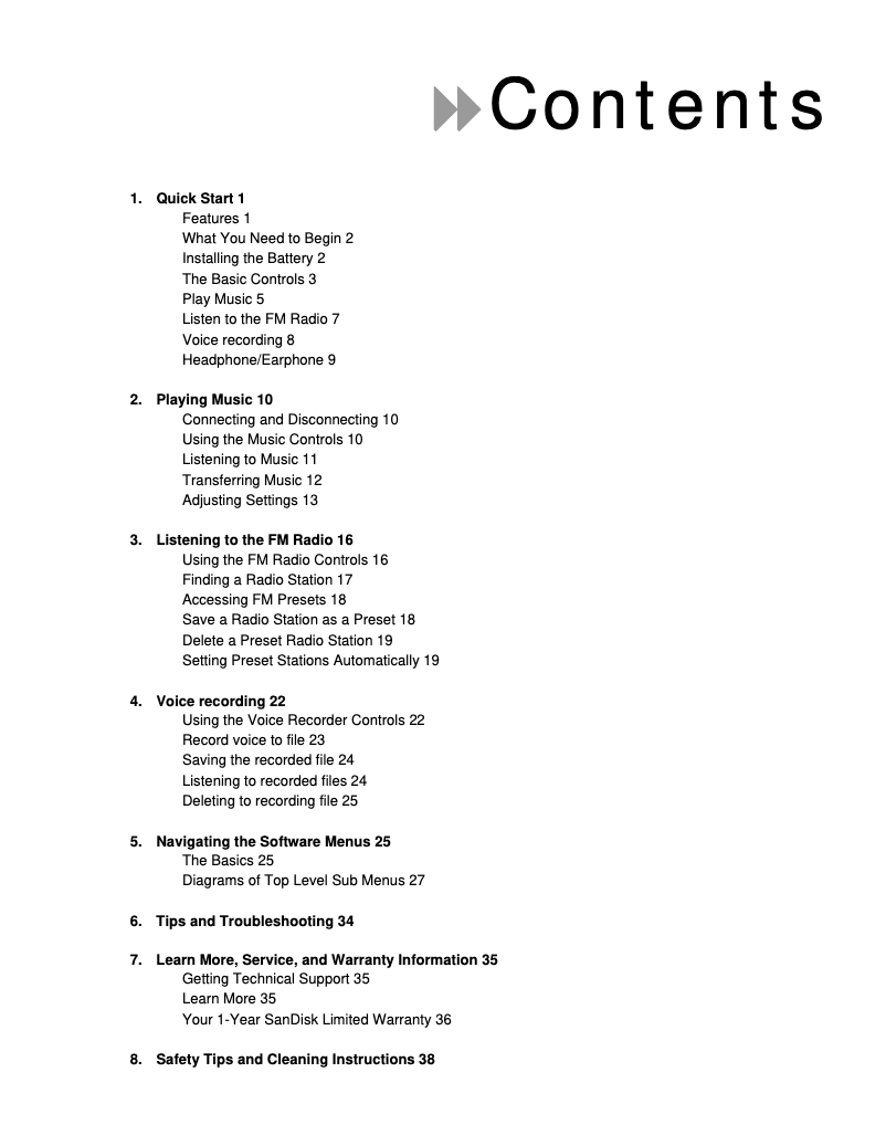 Image de la première page du manuel de l'appareil Sansa m230