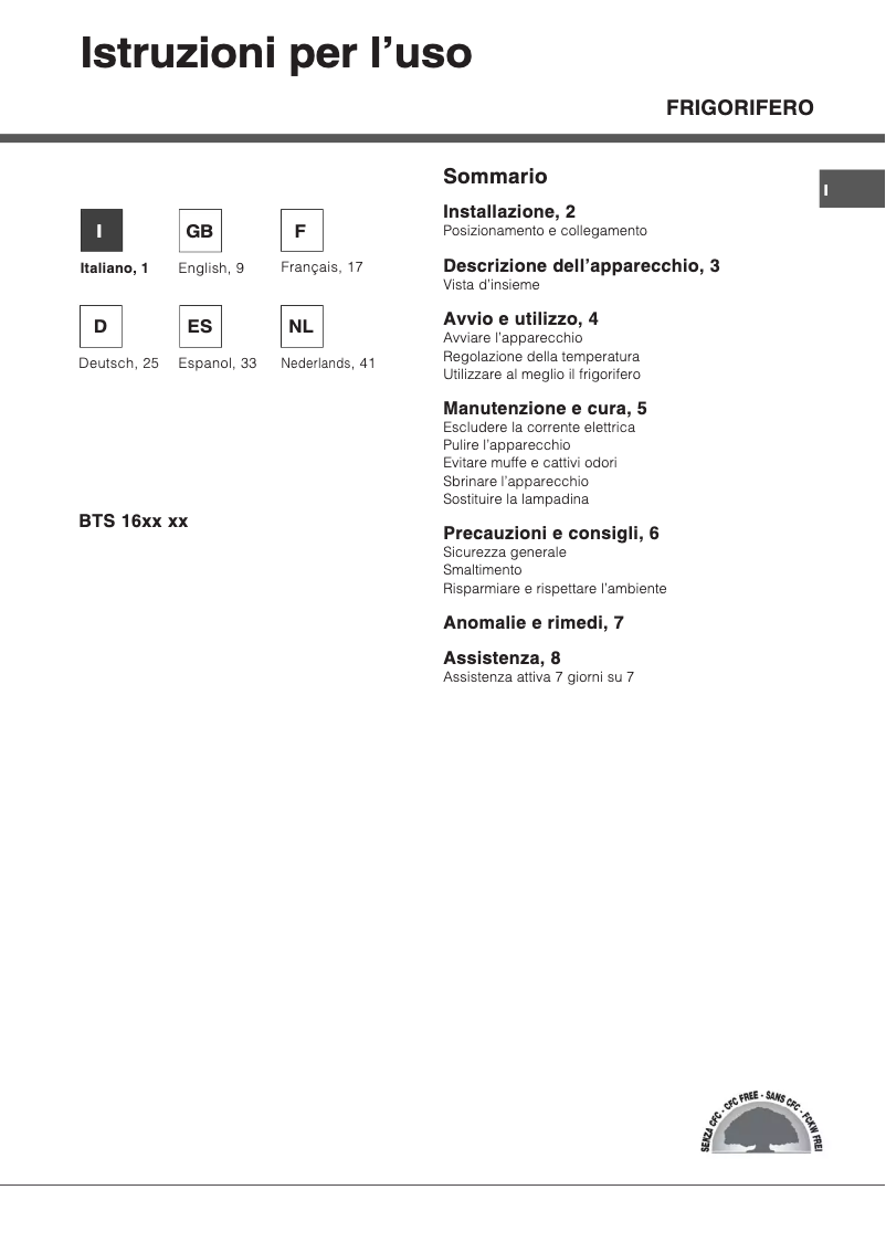 Page 1 de la notice Manuel utilisateur Hotpoint Ariston BTS 1622 HA