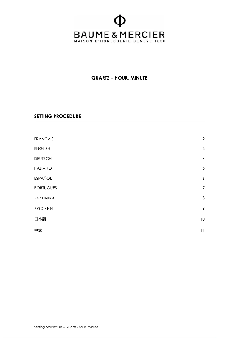 Page 1 de la notice Manuel utilisateur Baume & Mercier Hampton 10472