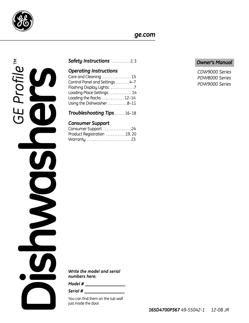 Page 1 de la notice Manuel d'utilisation et d'entretien GE Profile PDW8200NWW