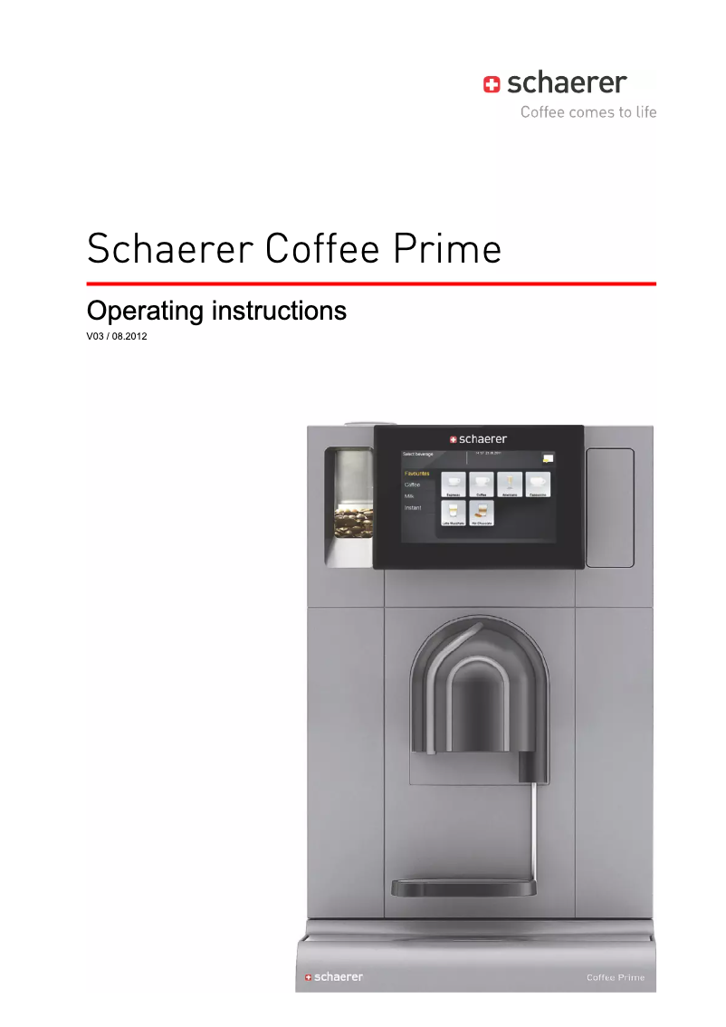 Page 1 de la notice Manuel utilisateur Schaerer Coffee Prime