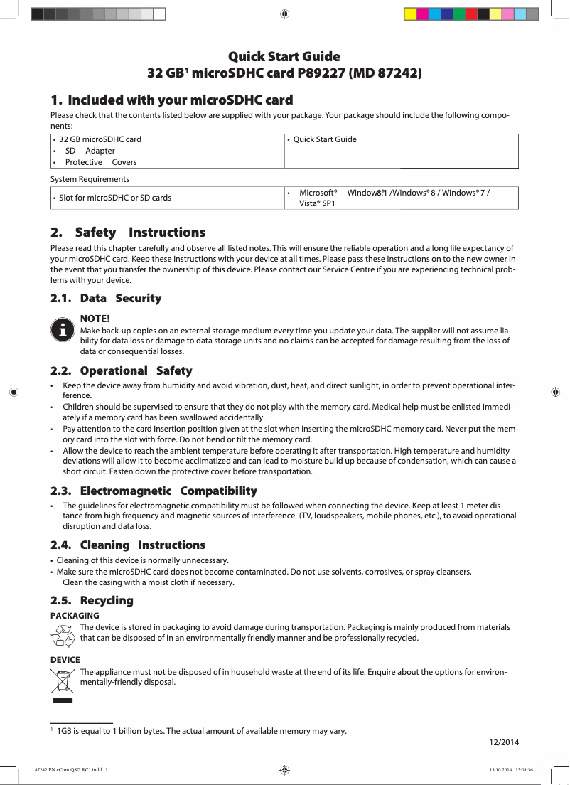 Image de la première page du manuel de l'appareil P89227 (MD 87242)