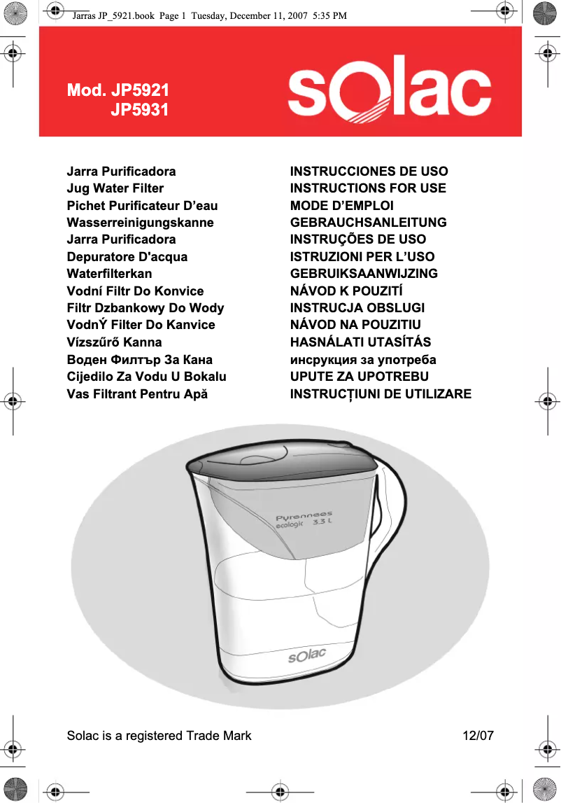 Page 1 de la notice Manuel utilisateur Solac JP5931