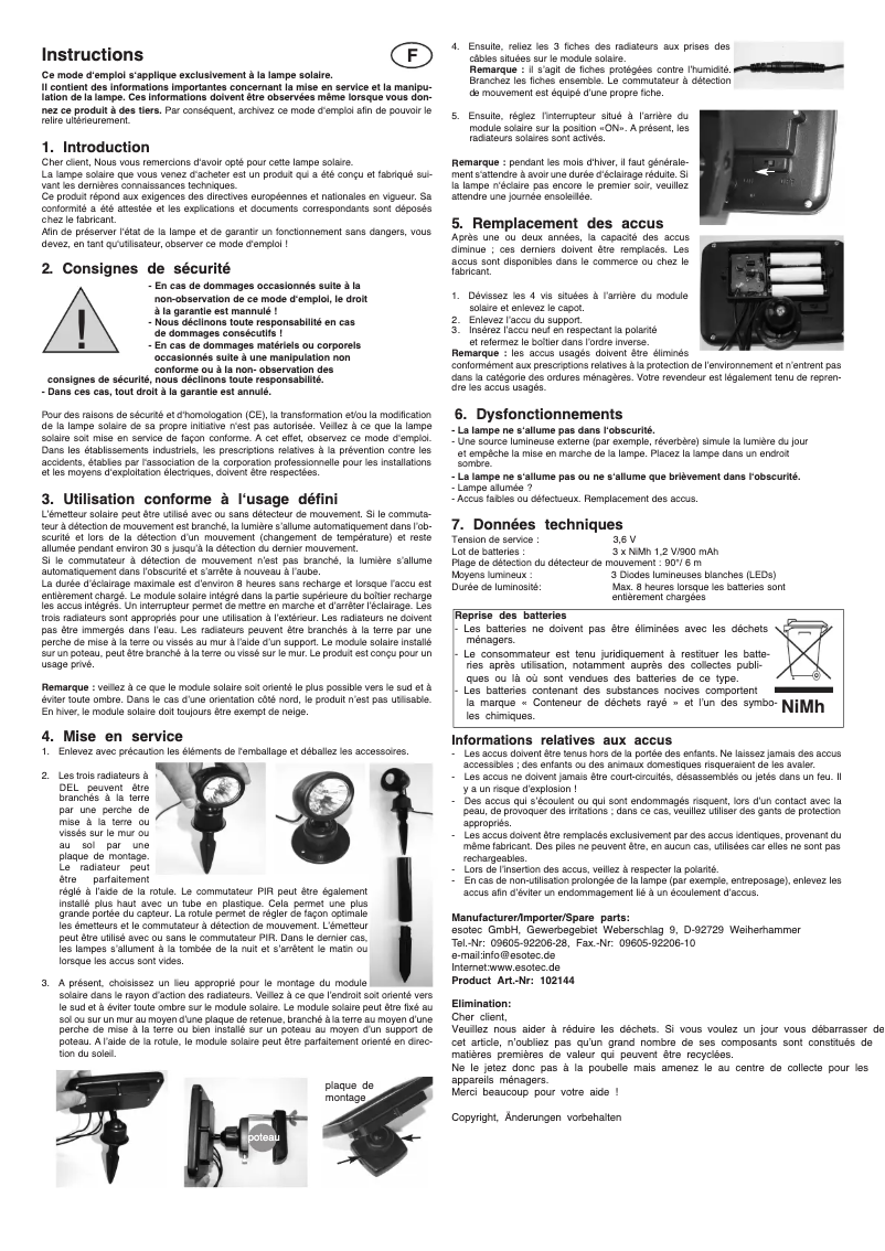 Página 1 del manual Manual de usuario Esotec Solarspot Trio PIR