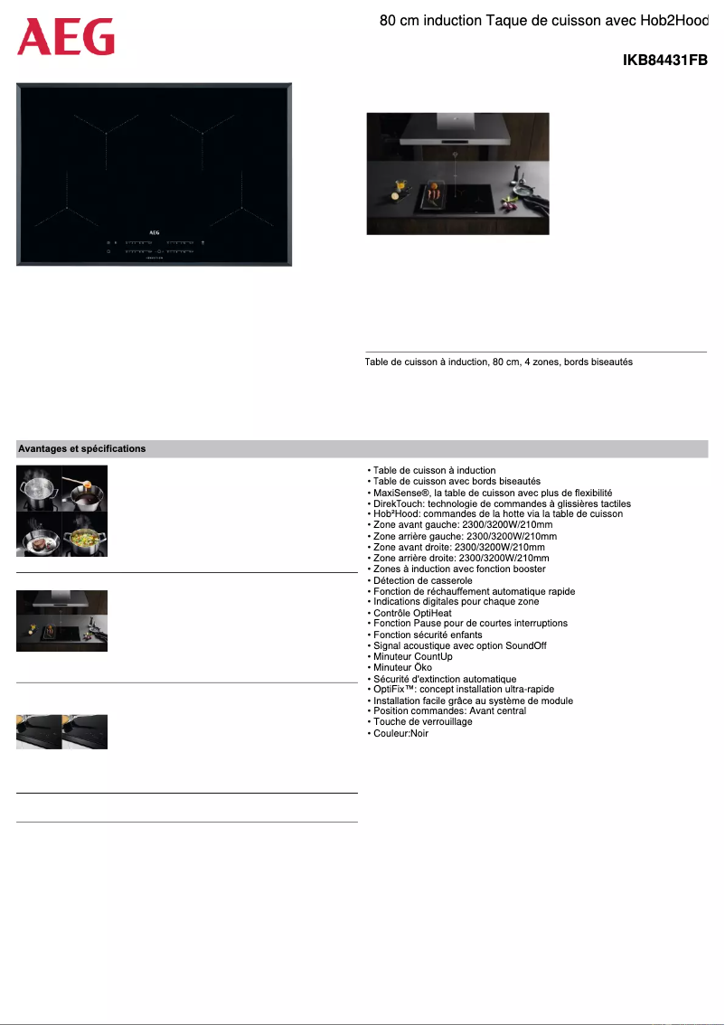 Page n°1 - Fiche technique AEG IKB84431FB
