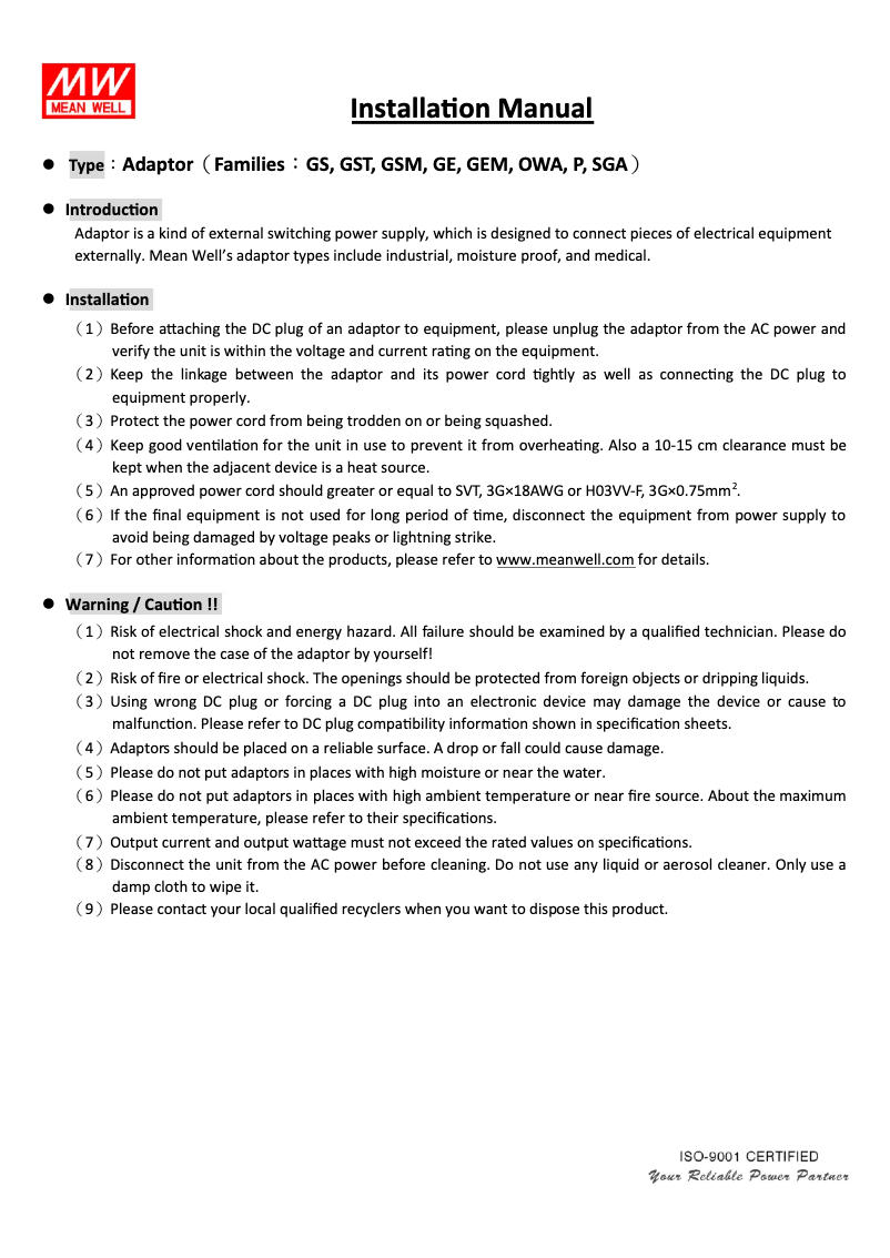 Page n°1 - Mode d'emploi Mean Well GSM160A15-R7B