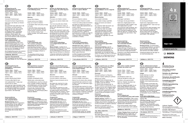 Page 1 de la notice Manuel utilisateur Siemens TDZ 1101
