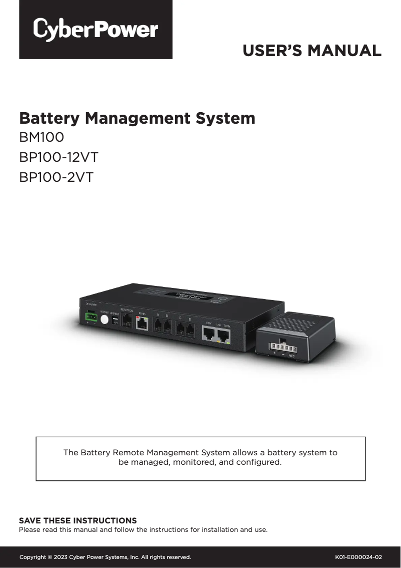 Page n°1 - Manuel utilisateur CyberPower BM100