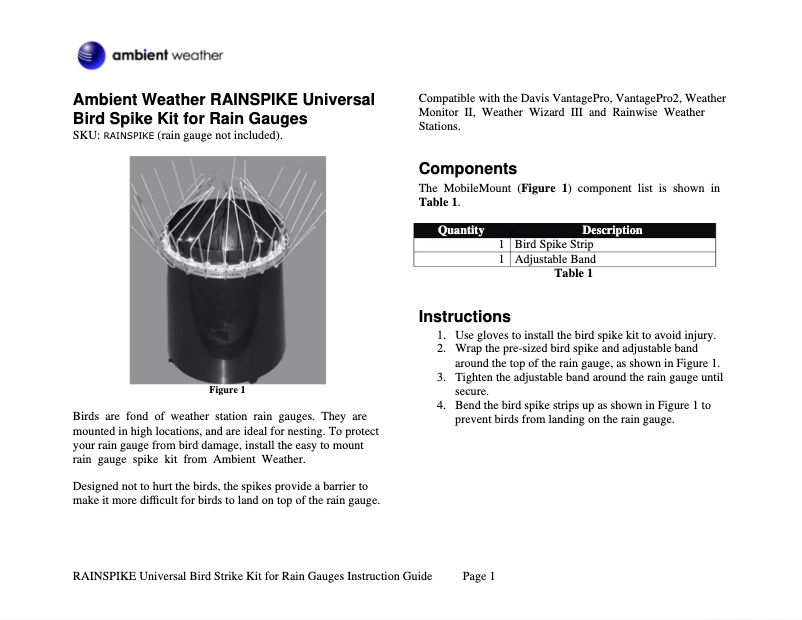 Image de la première page du manuel de l'appareil RAINSPIKE