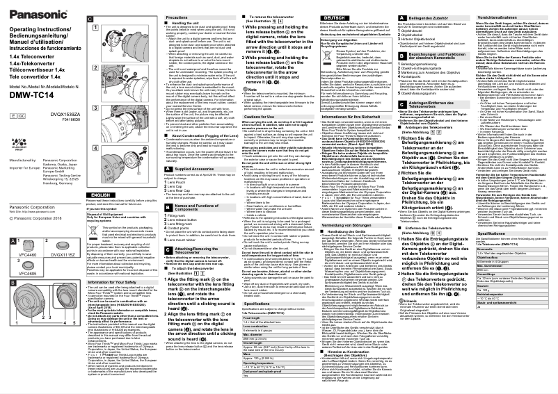 Image de la première page du manuel de l'appareil DMW-TC14