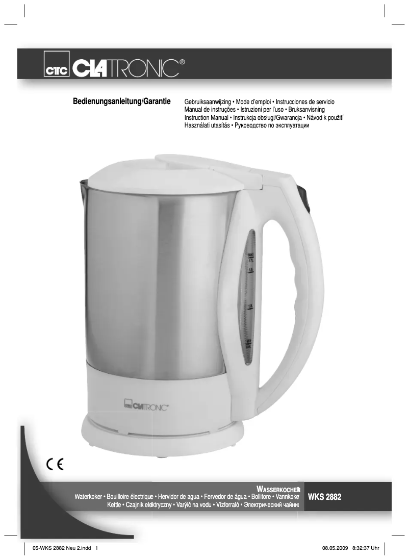 Page 1 de la notice Manuel utilisateur Clatronic WK 2882