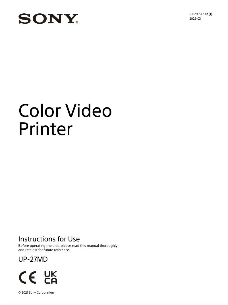 Image de la première page du manuel de l'appareil UP-27MD