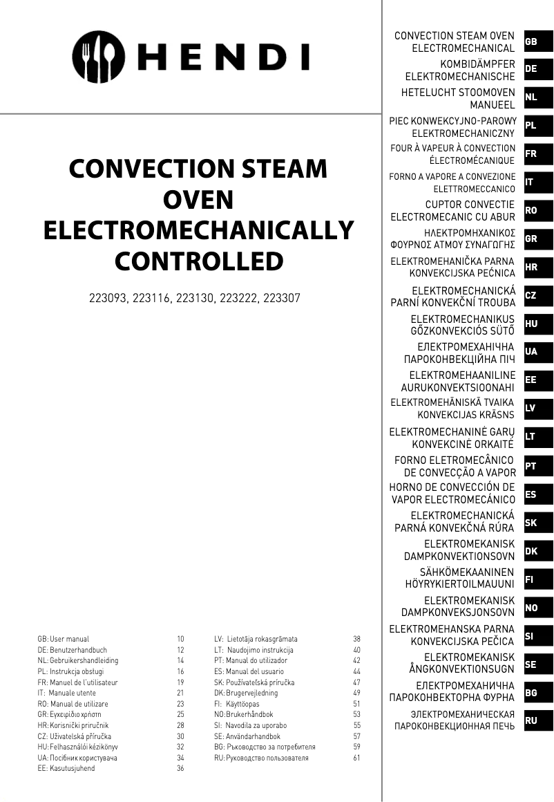 Page 1 de la notice Manuel utilisateur Hendi 223116