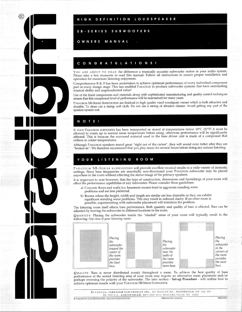 Page 1 of the manual User Manual Paradigm SB-90