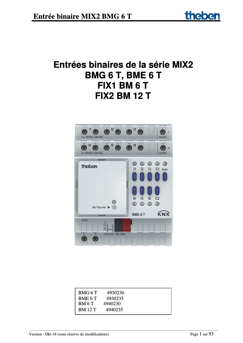 Page 1 de la notice Manuel utilisateur Theben BM 12 T KNX