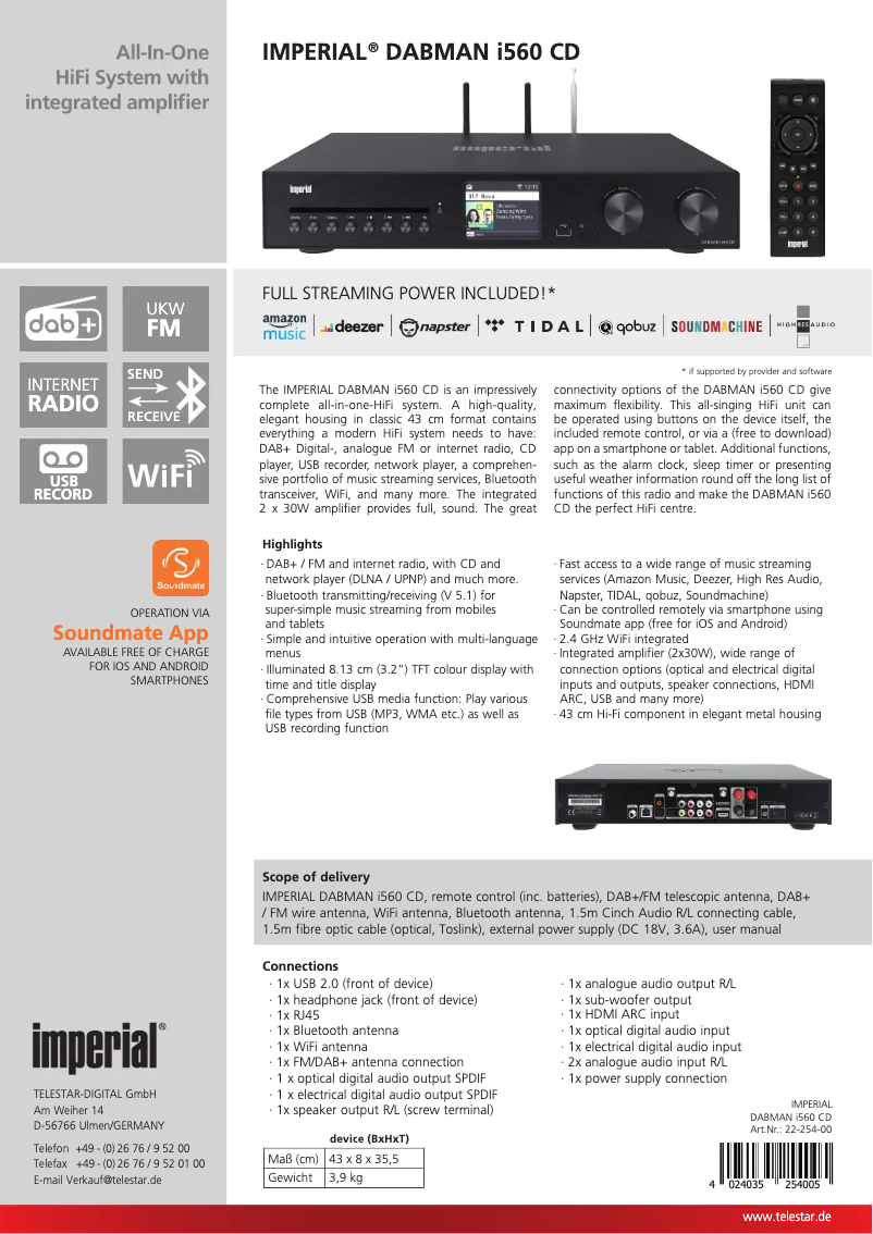 Page 1 de la notice Fiche technique Imperial DABMAN i560 CD
