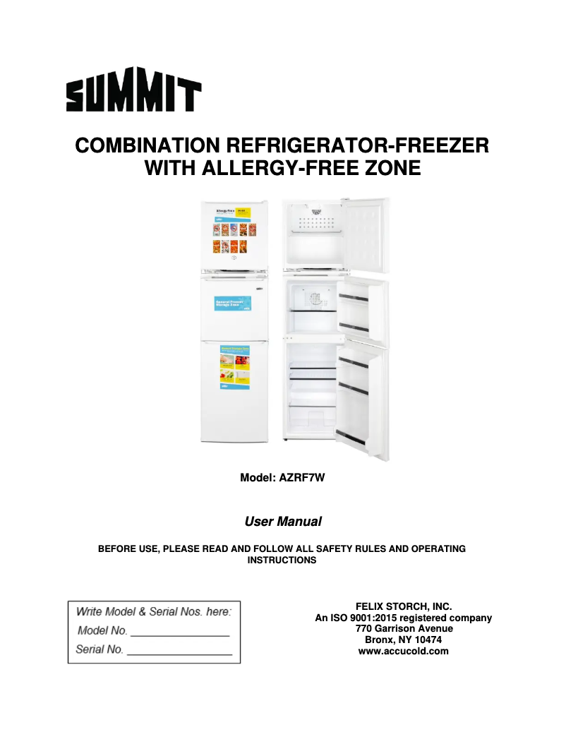 Page 1 de la notice Manuel utilisateur Summit AZRF7W