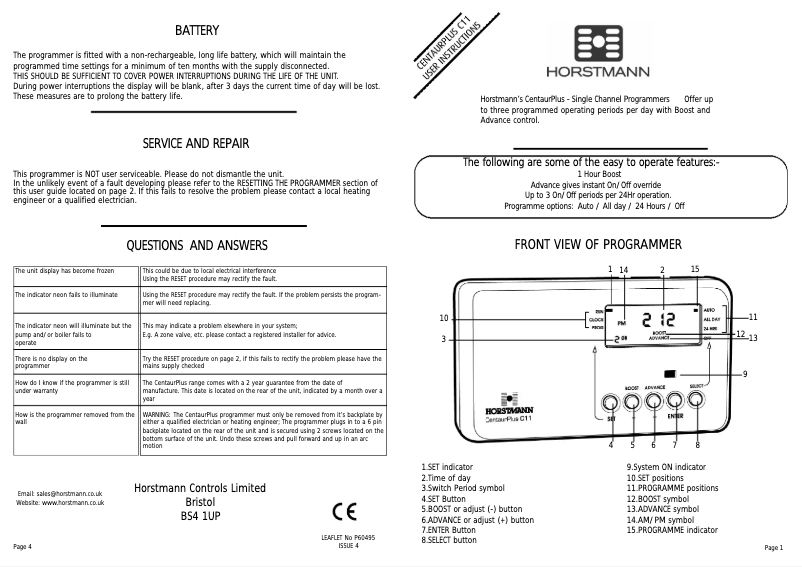 Página 1 del manual Manual de usuario Horstmann CentaurPlus C11