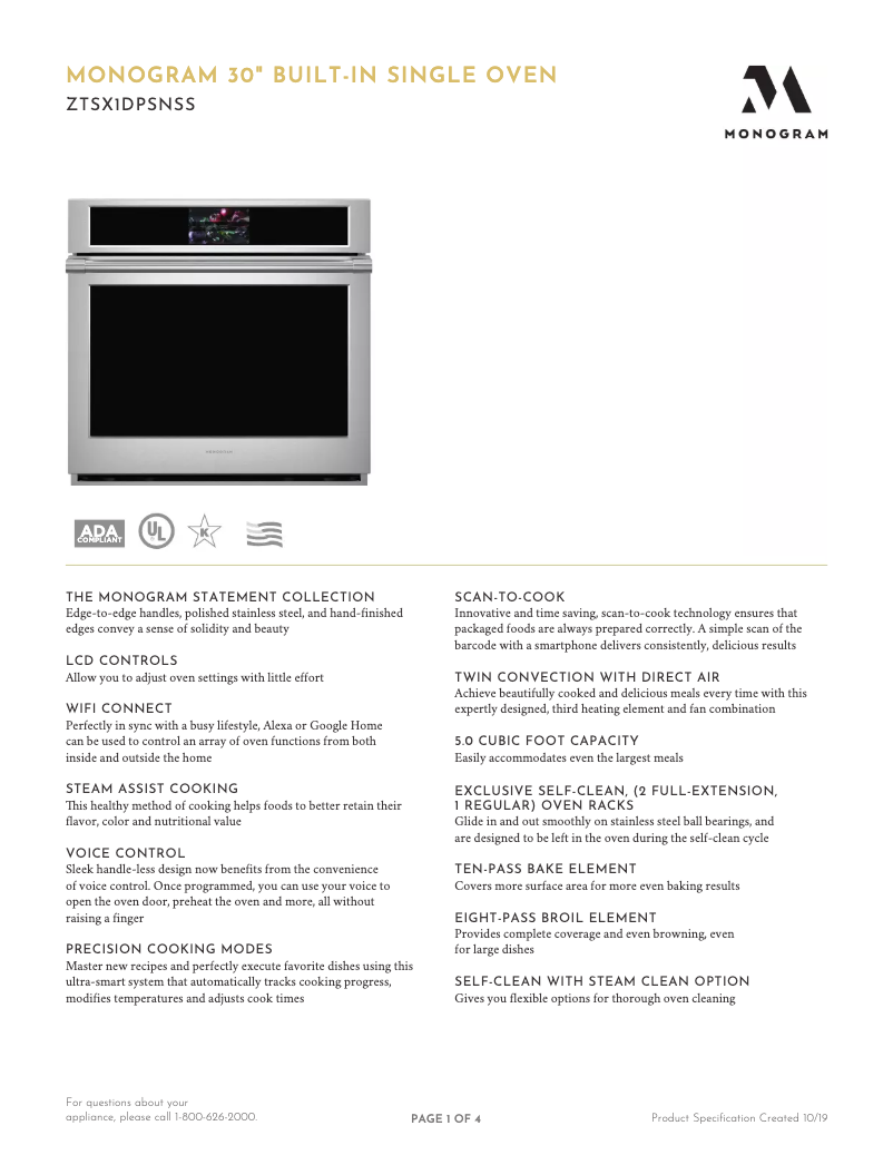 Página 1 del manual Ficha técnica Monogram ZTS90DPSN