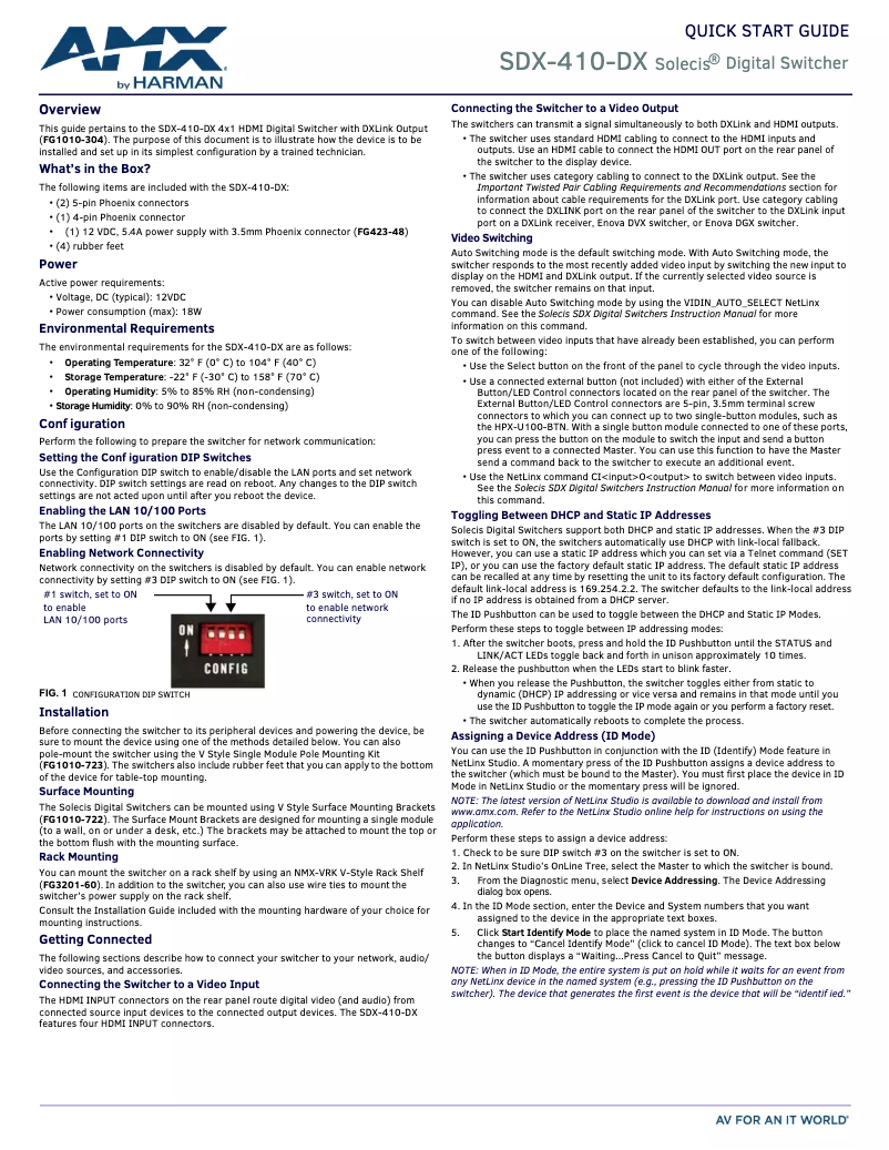 Page n°1 - Guide de démarrage rapide AMX SDX-410-DX