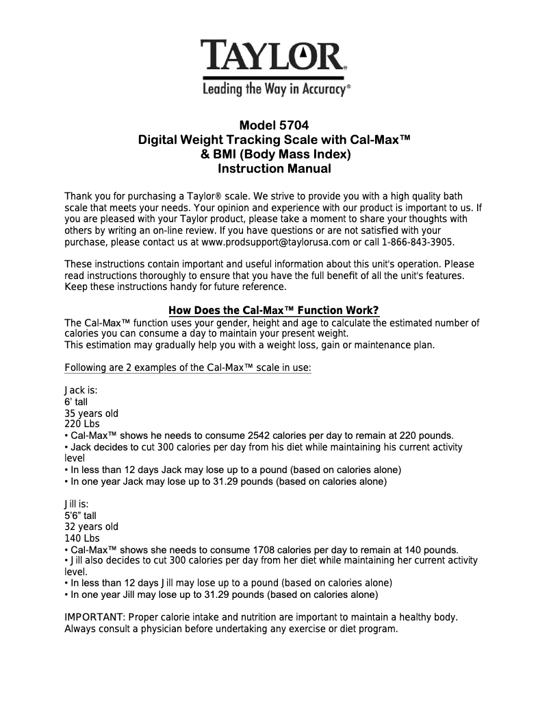 Page 1 de la notice Manuel utilisateur Taylor 5704