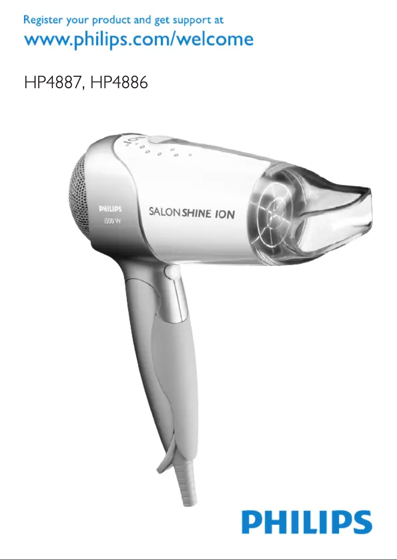 Page 1 de la notice Manuel utilisateur Philips SalonShine Ion HP4886