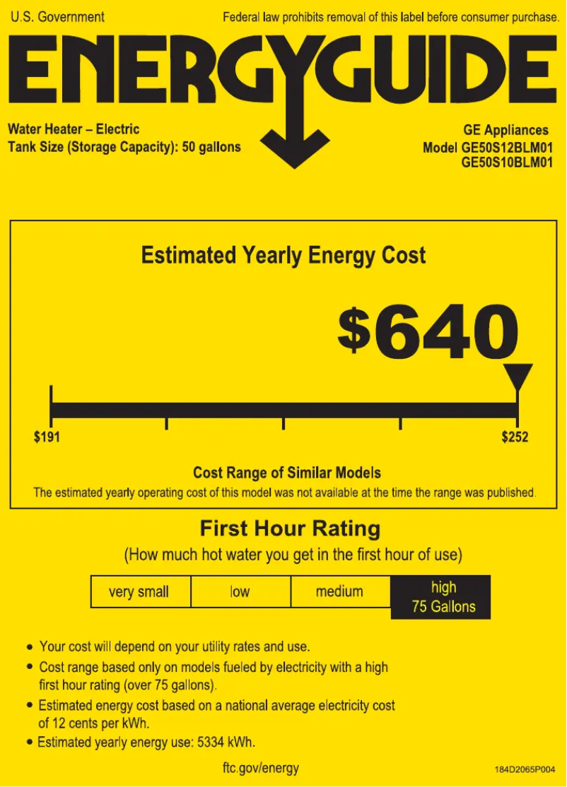 Page n°1 - Label énergétique GE GE50S12BLM